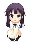  :o apron blush broken_plate chibi highres kuena long_hair looking_at_viewer open_mouth plate purple_eyes purple_hair simple_background solo thighhighs tsurime waitress working!! yamada_aoi zettai_ryouiki 