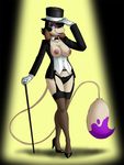  black_hair black_panties blue_eyes breasts cane crovirus female gloves hair hat high_heels legwear lilith lipstick long_tail nintendo nipples pok&#233;mon pok&#233;morph pok&eacute;mon pok&eacute;morph smeargle solo stockings suit tail top_hat video_games 