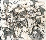  bara capcom cape darkstalkers demitri_maximoff fang male male_focus monochrome muscle serious smile vampire vampire_(game) 