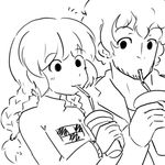  1girl catherine_(game) checkered couple crossover drawfag drink drinking_straw facial_hair greyscale hetero madotsuki monochrome sipping stubble trait_connection vincent_brooks yume_nikki 