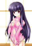  akatsuki_shimeji alternate_costume bad_id bad_pixiv_id black_hair blush houraisan_kaguya long_hair lowleg lowleg_panties panties red_eyes solo sweater touhou underwear very_long_hair 