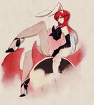  animal_ears bad_id bad_pixiv_id breasts bunny_ears bunny_girl bunnysuit ebi_(soshoku) elbow_gloves feather_boa gloves hair_over_one_eye high_heels large_breasts lips lipstick long_hair makeup pantyhose parasoul_(skullgirls) red_eyes red_hair shoes skullgirls solo yellow_eyes 