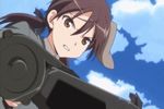  angry animal_ears animated animated_gif brown_hair dog_ears firing gertrud_barkhorn gun lowres machine_gun mg42 military military_uniform strike_witches twintails uniform weapon 