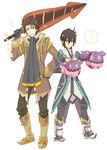  alvin_(tales) black_hair boots brown_eyes brown_hair gloves jude_mathis knee_boots male_focus multiple_boys scarf squid tales_of_(series) tales_of_xillia teepo_(tales) white_background 