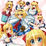  :&lt; alice_margatroid blonde_hair blue_eyes bottle brush bucket capelet doll green_eyes hair_ribbon hairband hourai_doll kagura_chitose multiple_girls plunger purple_hair red_eyes ribbon shanghai_doll short_hair string touhou towel yellow_eyes 