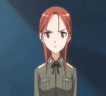  angry animated animated_gif blackboard chalkboard lowres military military_uniform minna-dietlinde_wilcke mliltary red_hair strike_witches uniform 