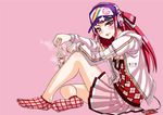  ameto ameto_(beatmania_iidx) baseball_cap beatmania beatmania_iidx blush cum cum_on_clothes cum_on_panties feet footwear hat jacket jewelry long_hair necklace panties pleated_skirt red_eyes red_hair skirt smell socks solo umegiri_ameto underwear 