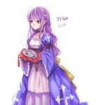  choker cross dragon dress jewelry long_hair momori necklace pillow pixiv_fantasia pixiv_fantasia_wizard_and_knight purple_eyes purple_hair simple_background smile solo 