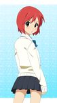  fukuoka_katsumi green_eyes ichigo_(fukuoka_katsumi) looking_back original red_hair school_uniform short_hair solo sweater 