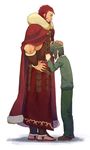  armor beard black_hair bob_cut cape facial_hair fate/zero fate_(series) height_difference hiiro_5-sai male_focus multiple_boys necktie petting red_hair rider_(fate/zero) waver_velvet 