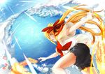  akita_neru blonde_hair cloud highres light_rays long_hair nail_polish ocean project_diva_(series) project_diva_extend sekiranun_graffiti_(vocaloid) short_shorts shorts side_ponytail sky solo sun sunbeam sunlight tadano_magu thighs vocaloid yellow_eyes 