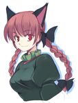  animal_ears braid breasts cat_ears extra_ears kaenbyou_rin large_breasts red_eyes red_hair seo_tatsuya slit_pupils smile solo touhou twin_braids twintails upper_body 