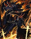  breathing_fire dragon fire flame full_armor gauntlets knight parata pixiv_fantasia pixiv_fantasia_wizard_and_knight pointing solo standing sword weapon 