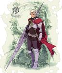  armor bad_id bad_pixiv_id braid cape flower gauntlets greaves highres knight lance lizzydom male_focus pixiv_fantasia pixiv_fantasia_wizard_and_knight polearm red_eyes solo weapon white_hair 