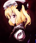  ascot blonde_hair dress flandre_scarlet hat hat_ribbon highres parted_lips pink_eyes pokomi profile red_dress ribbon shirt side_ponytail solo touhou upper_body wings 