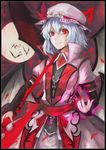  bat bat_wings blue_hair border claws colored_eyelashes eyelashes fingernails flower full_moon grin hat hat_flower hiruno koumajou_densetsu long_fingernails looking_at_viewer moon nail_polish polearm popped_collar remilia_scarlet short_hair smile smirk solo spear_the_gungnir touhou weapon wings 