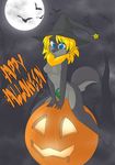  blonde_hair blue_eyes breasts canine cute female furry_wolf hair halloween hat helsy holidays jack_o&#039;_lantern jack_o'_lantern lafille magic_user mammal moon nude pumpkin solo straddle witch wolf 