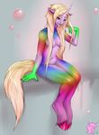  adventure_time anthro blonde_hair breasts equine female hair horn horse nude rainbow rainicorn red_eyes tail unicorn unknown_artist 