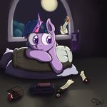  candle cute equine female feral friendship_is_magic hair hasbro horn horse long_hair magic mammal moon multi-colored_hair my_little_pony night pillow pony purple_eyes reading scroll solo twilight_sparkle_(mlp) twilightsquare unicorn young 