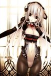  1girl absurdres black_eyes bodysuit breasts cleavage highres horizon_ariadust kyoukai_senjou_no_horizon kyoukaisenjou_no_horizon long_hair official_art pantyhose satoyasu silver_hair solo very_long_hair 