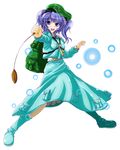  aqua_eyes aqua_hair backpack bag hair_bobbles hair_ornament hat jyun kawashiro_nitori solo touhou two_side_up 