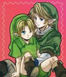  bad_id bad_pixiv_id blonde_hair blue_eyes boots child dual_persona earrings gloves hat jewelry link male_focus multiple_boys pointy_ears smile suzuno_(kazahanasu) the_legend_of_zelda young_link 