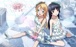  black_hair blue_eyes brown_hair claris_(group) cosplay dress drum edogawakid gloves gokou_ruri guitar hair_ornament hairclip hat high_heels highres instrument keyboard_(instrument) kousaka_kirino legs long_hair long_legs microphone multiple_girls open_mouth ore_no_imouto_ga_konna_ni_kawaii_wake_ga_nai parody purple_eyes shoes sitting smile speaker striped 