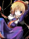  alice_margatroid blonde_hair blue_eyes blush capelet dress hairband mashayuki solo string touhou 