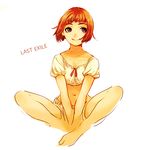  crop_top hosoime last_exile lavie_head lowres midriff navel red_hair short_hair shorts smile solo 