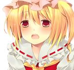  :o bad_id bad_pixiv_id blonde_hair blush close-up cresc-dol face flandre_scarlet frills hat open_mouth red_eyes short_hair side_ponytail solo sparkle touhou 