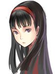  amagi_yukiko bangs black_hair blunt_bangs close-up face hairband long_hair necolab persona persona_4 purple_eyes simple_background sketch solo 