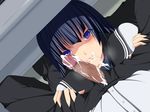  blue_hair blush censored cum kampfer long_hair purple_eyes sangou_shizuku school_uniform 