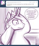  alicorn blush dialog dialogue english_text equine female feral friendship_is_magic hair horn horse john_joseco long_hair mammal monochrome my_little_pony pegacorn pony princess princess_celestia_(mlp) royalty solo sweat text tiara tumblr 