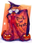  blue_eyes bodysuit boyaking cape fur_trim halloween hat jack-o'-lantern long_hair neon_genesis_evangelion orange_hair plugsuit pumpkin smile solo souryuu_asuka_langley star trick_or_treat witch_hat 