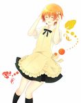  apron blush closed_eyes hair_ornament hairpin hanahubuki1991 highres inami_mahiru orange_hair short_hair smile solo waitress working!! 