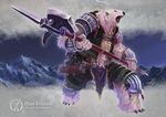  bear blanco026 earrings furry halberd jewelry mountain no_humans open_mouth pixiv_fantasia pixiv_fantasia_wizard_and_knight polar_bear polearm scabbard sheath snow solo sword weapon 