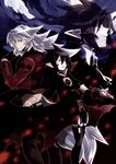  bad_id bad_pixiv_id black_hair cape choker closed_eyes coat darkness disgaea dual_persona fenrich_(disgaea) gloves highres makai_senki_disgaea_4 male_focus midriff multiple_boys night one_eye_closed pale_skin pointy_ears red_eyes sky smile tail tsukiko_(meltdown) valvatorez_(disgaea) white_gloves white_hair wolf_tail yellow_eyes 