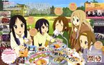  absurdres akiyama_mio black_eyes black_hair blonde_hair blue_eyes brown_eyes brown_hair cake dessert eating food highres hirasawa_yui k-on! k-on!_movie kotobuki_tsumugi long_hair magazine_scan maruki_nobuaki multiple_girls nakano_azusa official_art scan short_hair tainaka_ritsu tea_set tea_stand tiered_tray twintails 