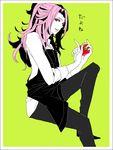  apple apron bad_id bad_pixiv_id food fruit holding holding_food holding_fruit long_hair male_focus mawaru_penguindrum open_mouth pink_hair red_eyes sezo_(shizuku) smile solo watase_sanetoshi 