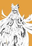  angry burnt_clothes fujiwara_no_mokou hair_over_eyes hakutsuki_aoi highres long_hair monochrome open_clothes open_mouth open_pants open_shirt pants shirt simple_background solo standing torn_clothes touhou very_long_hair 