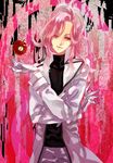  apple clematisxxxx food fruit gloves long_hair male_focus mawaru_penguindrum pink_eyes pink_hair solo trench_coat turtleneck watase_sanetoshi wavy_hair white_gloves 