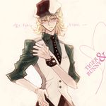  barnaby_brooks_jr blonde_hair bracelet cabbie_hat cosplay dabih glasses green_eyes hat jewelry kaburagi_t_kotetsu kaburagi_t_kotetsu_(cosplay) male_focus necktie solo tiger_&amp;_bunny vest waistcoat watch wristwatch 