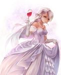  bad_id bad_pixiv_id cup dress dress_lift drinking_glass earrings elbow_gloves flower gloves jewelry long_hair necklace orange_eyes original pink_hair r04315 solo very_long_hair wedding_dress wine_glass 