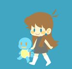  ahoge blue_(pokemon) blue_eyes blush_stickers brown_hair chibi earrings gen_1_pokemon holding_hands jewelry kasu_tera lowres nintendo pokemon pokemon_(creature) pokemon_special smile squirtle 