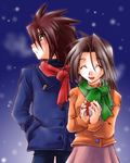  anna_irving brown_hair couple eyes_closed gift kratos_aurion short_hair smile snow tales_of_(series) tales_of_symphonia 