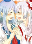  couple fujiwara_no_mokou holding_hands kamishirasawa_keine laughing multiple_girls touhou yuri zawameki 