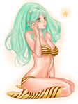  animal_print aqua_eyes aqua_hair bad_id bad_pixiv_id bikini horns long_hair lum oni sakakibara_mizuki solo swimsuit tiger_print urusei_yatsura 