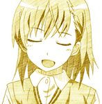  closed_eyes isao_(bb) lowres misaka_mikoto monochrome open_mouth portrait simple_background solo to_aru_majutsu_no_index white_background yellow 