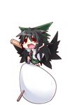  arm_cannon black_hair blush blush_stickers chibi egg outstretched_arms red_eyes reiuji_utsuho reku ribbon solo spread_arms touhou weapon wings 