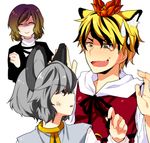  anger_vein angry animal_ears animal_print extra_ears fang genderswap genderswap_(ftm) gradient_hair hijiri_byakuren kiri_futoshi lowres male_focus mouse_ears multicolored_hair multiple_boys nazrin red_eyes sweatdrop tiger_ears tiger_print toramaru_shou touhou yellow_eyes 